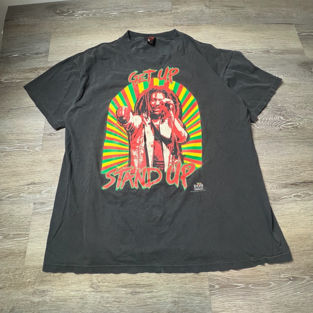 Fashion Victim Bob Marley T-Shirt Mens XL Black Get Up Stand Up Vintage Graphic